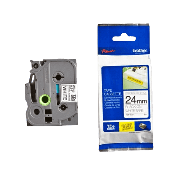 Brother TZe-S251 Sort tekst / Hvid tape 24 mm x 8 m - Original