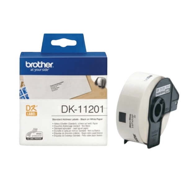 Brother DK11201 Sort tekst / Hvid tape 29 x 90 mm, 400 stk. Printerpatron - Original