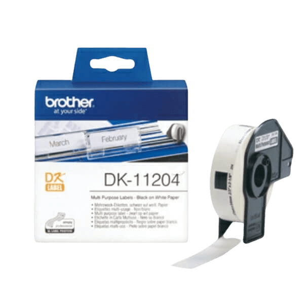 Brother DK11204 Sort tekst / Hvid tape 17 x 54 mm, 400 stk. Printerpatron - Original