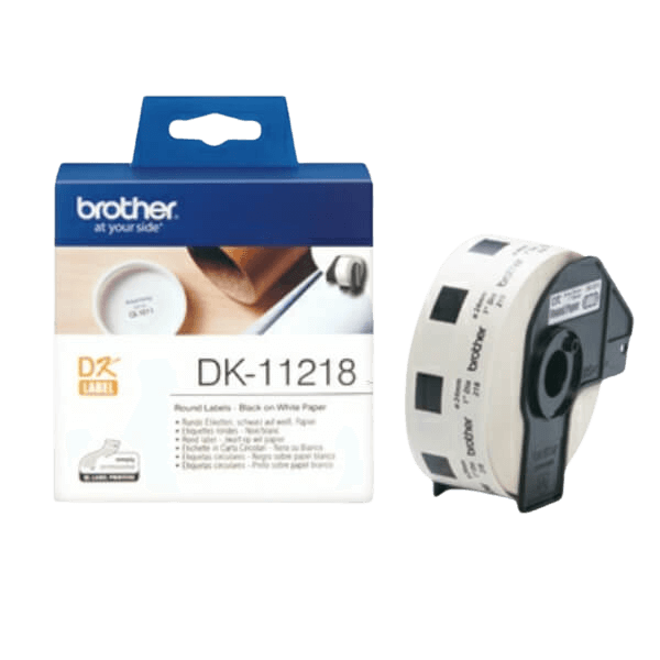 Brother DK11218 Sort tekst / Hvid tape Ø24 mm, 1.000 stk. Printerpatron - Original