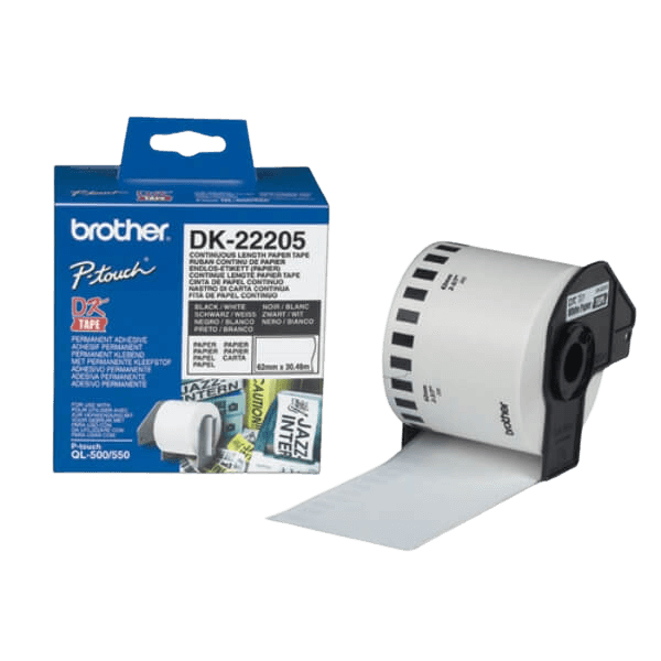 Brother DK22205 Hvid 62mm x 30,48m Printerpatron - Original