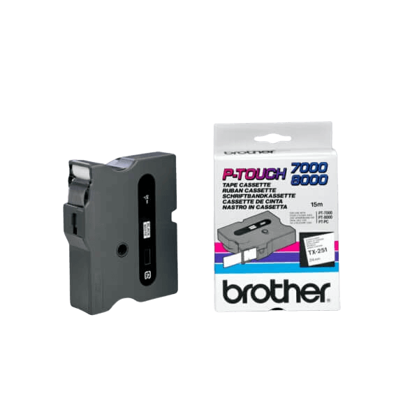Brother TX251 Sort tekst / Hvid tape 24 mm x 15 m Printerpatron - Original