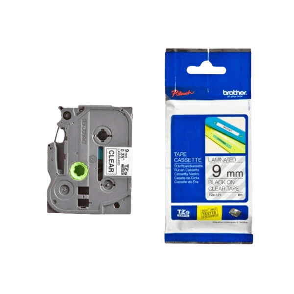 Brother TZe121 Sort tekst / Klar tape 9 mm x 8 m Printerpatron - Original