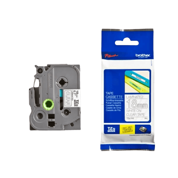Brother TZe145 Hvid tekst / Klar tape 18 mm x 8 m Printerpatron - Original