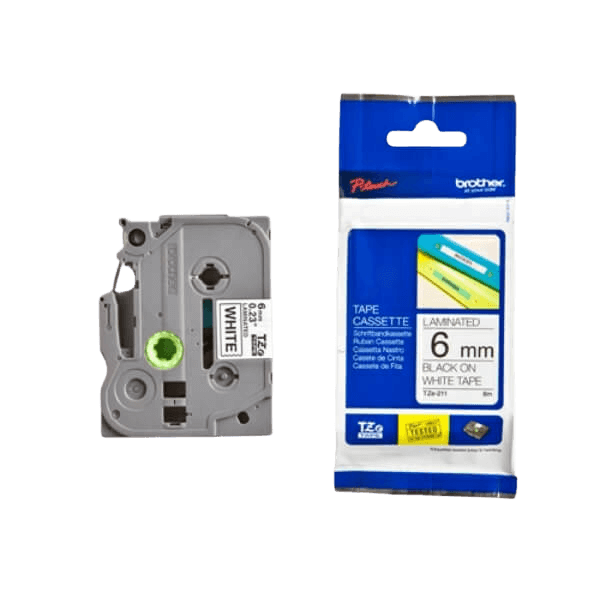 Brother TZe211 Sort tekst / Hvid tape 6 mm x 8 m Printerpatron - Original