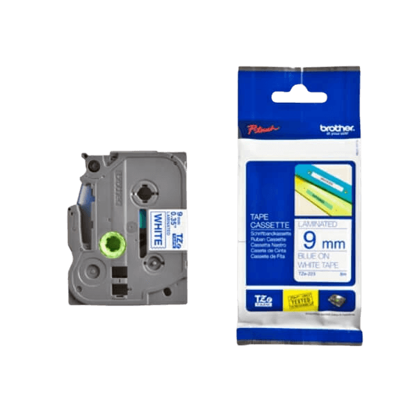 Brother TZe223 Blå tekst / Hvid tape 9 mm x 8 m Printerpatron - Original