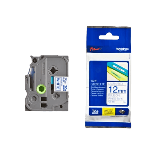 Brother TZe233 Blå tekst / Hvid tape 12 mm x 8 m Printerpatron - Original
