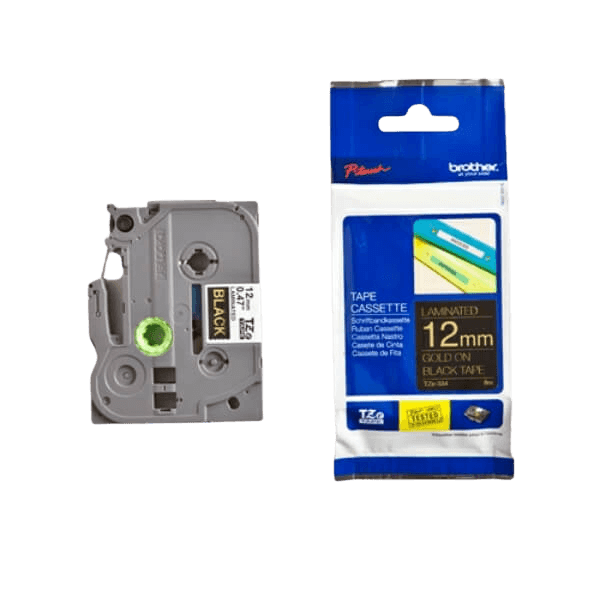 Brother TZe334 Gul tekst / Sort tape 12 mm x 8 m Printerpatron - Original