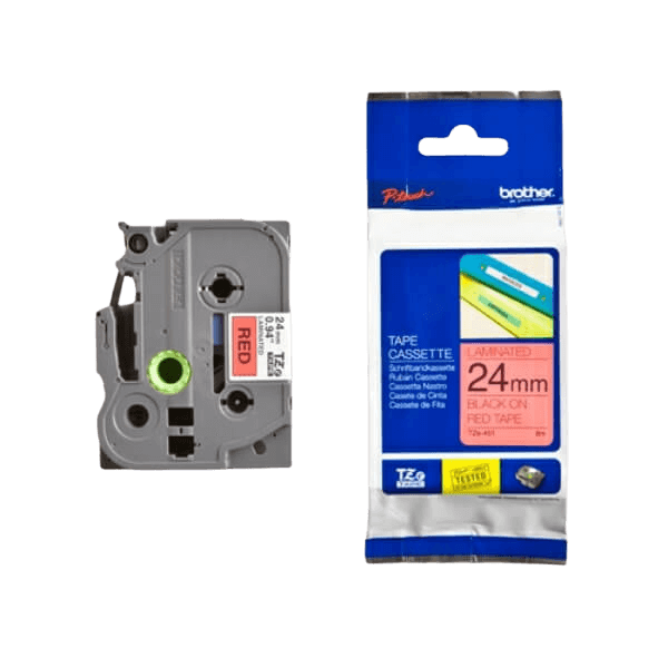 Brother TZe451 Sort tekst / Rød tape 24 mm x 8 m Printerpatron - Original