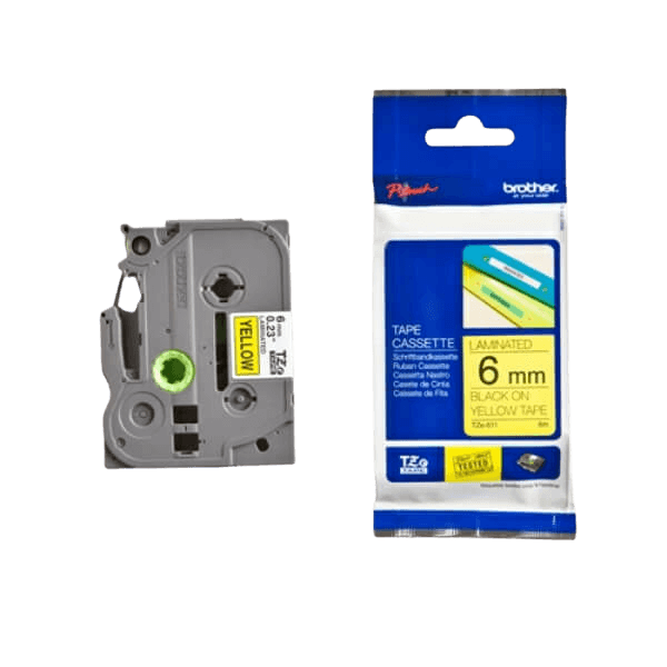 Brother TZe611 Sort tekst / Gul tape 9 mm x 8 m Printerpatron - Original