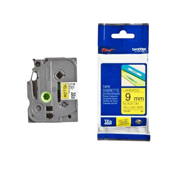 Brother TZe621 Sort tekst / Gul tape 9 mm x 8 m Printerpatron - Original