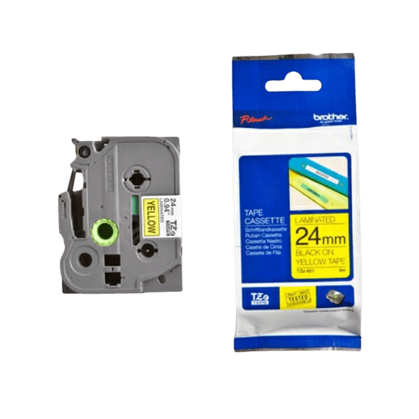 Brother TZe651 Sort tekst / Gul tape 24 mm x 8 m Printerpatron - Original