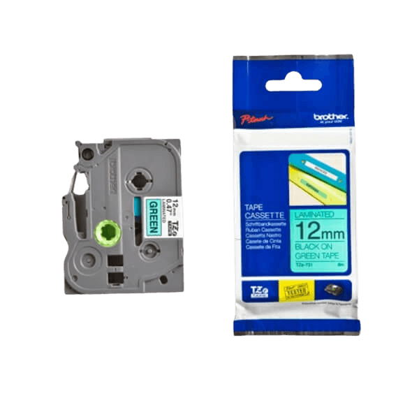 Brother TZe731 Sort tekst / Grøn tape 12 mm x 8 m Printerpatron - Original