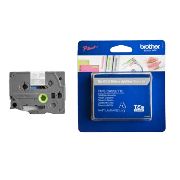 Brother TZEMQL35 Hvid tekst / Lysegrå tape 12 mm x 5 m Printerpatron - Original