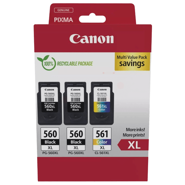 3712C009 Canon 2x PG-560XL + CL-561XL CMYK XL Printerpatron - 2x 14,3 + 12,2 ml. - Original