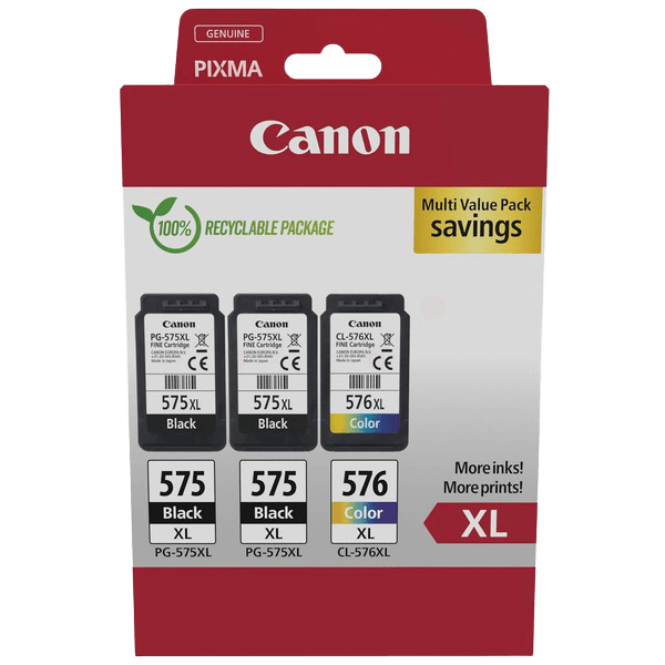 5437C004 Canon 2x PG-575XL + CL-576XL CMYK XL Printerpatron - 2x 15 + 12,6 ml. - Original
