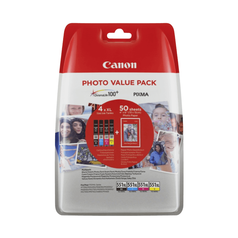 6443B006 Canon CLI-551XL CMYK XL Printerpatron - 4 x 11 ml. - Original