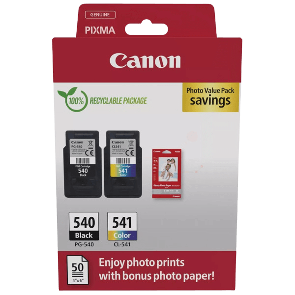 5225B013 Canon PG-540 + CL-541 + Papir CMYK Printerpatron - 8 + 8 ml. - Original