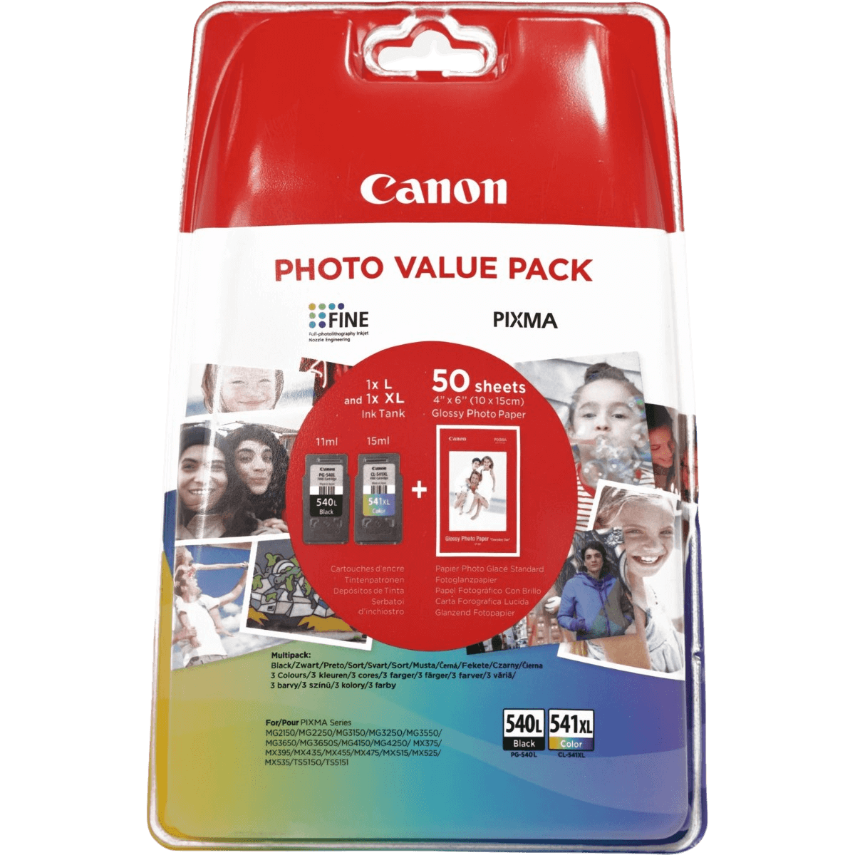 5224B007 Canon PG-540L + CL-541XL + PAPIR CMYK XL Printerpatron - 11 ml. + 15 ml. - Original