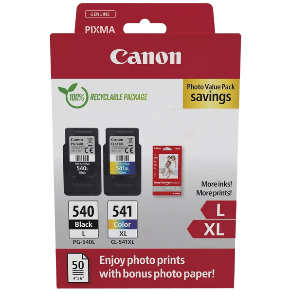 5224B012 Canon PG-540L + CL-541XL + Papir CMYK XL Printerpatron - 11 + 15 ml. - Original