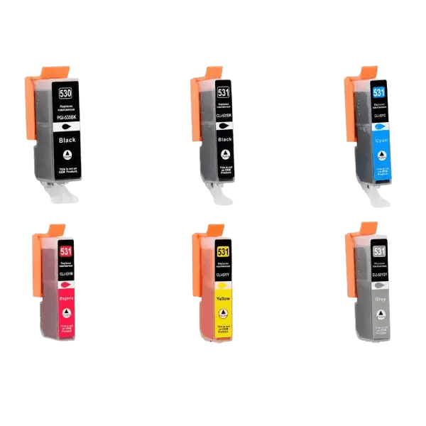 6 stk. Canon PGI-530PGBK+CLI-531CMYKGY Printerpatron rabatpakke - Kompatibel