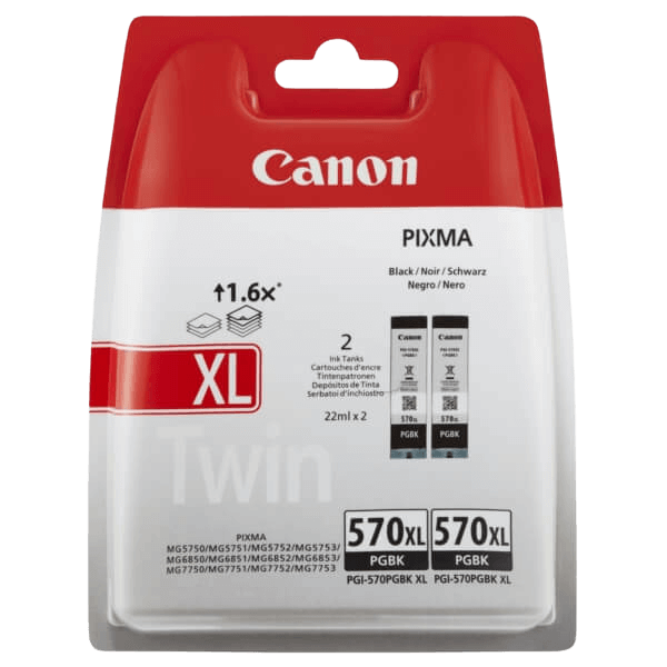 0318C007 Canon PGI-570BKXLTP pigment sort XL twin pack Printerpatron - 2 X 22 ml. - Original
