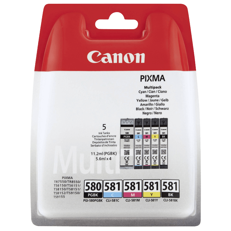 2078C005 Canon PGI-580 + CLI-581 CMYK Printerpatron - 1 x 11 + 4 x 5 ml. - Original