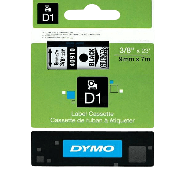 S0720670 Dymo D1 40910 Sort tekst / Klar tape 9 mm x 7 m Printerpatron - Original