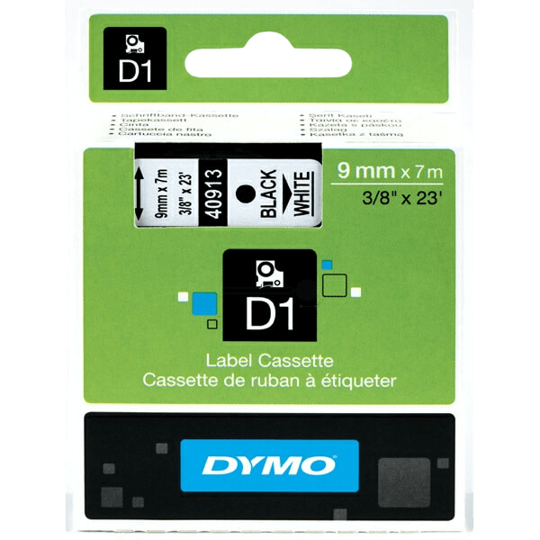S0720680 Dymo D1 40913 Sort tekst / Hvid tape 9 mm x 7 m Printerpatron - Original