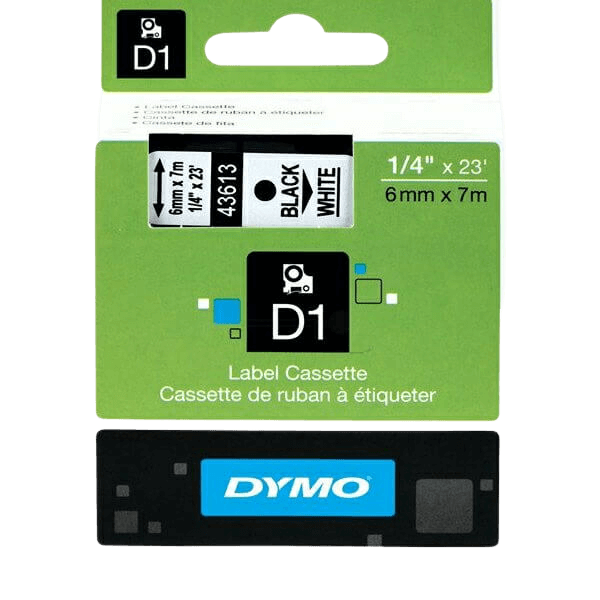 S0720780 Dymo D1 43613 Sort tekst / Hvid tape 6 mm x 7 m Printerpatron - Original