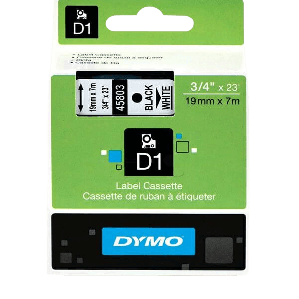 S0720830 Dymo D1 45803 Sort tekst / Hvid tape 19 mm x 7 m Printerpatron - Original