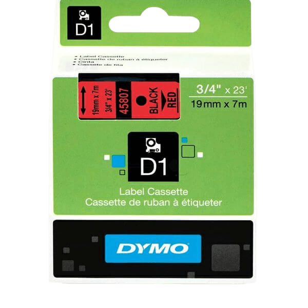 S0720870 Dymo D1 45807 Sort tekst / Rød tape 19 mm x 7 m Printerpatron - Original