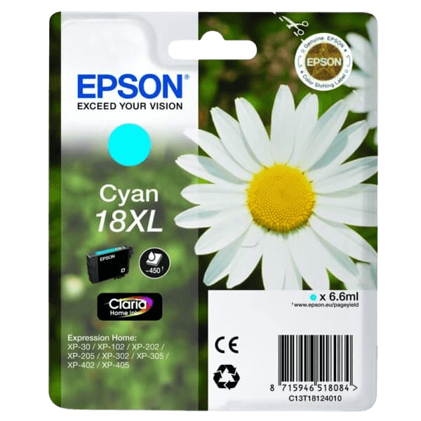 C13T18124012 Epson 18 cyan XL Printerpatron - 6,6 ml. - Original