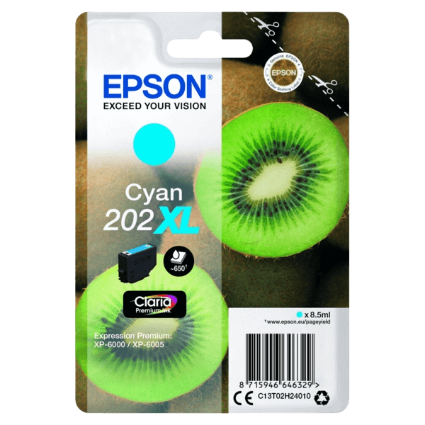 C13T02H24010 Epson 202 cyan XL Printerpatron - 650 sider - Original