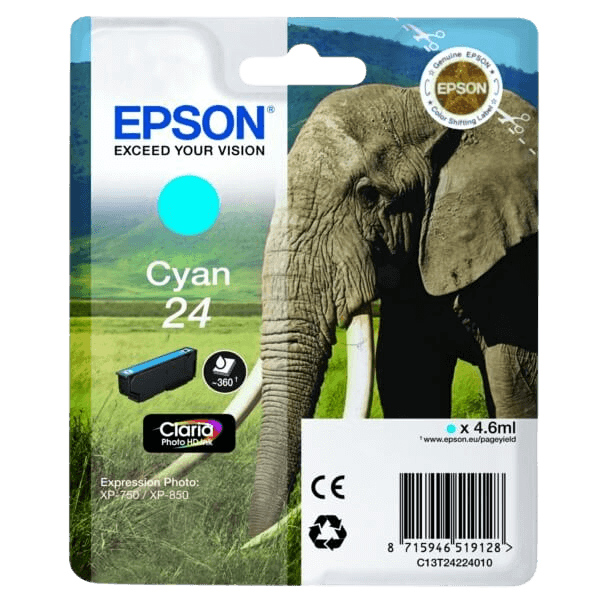 C13T24224012 Epson 24 cyan Printerpatron - 4,6 ml. - Original
