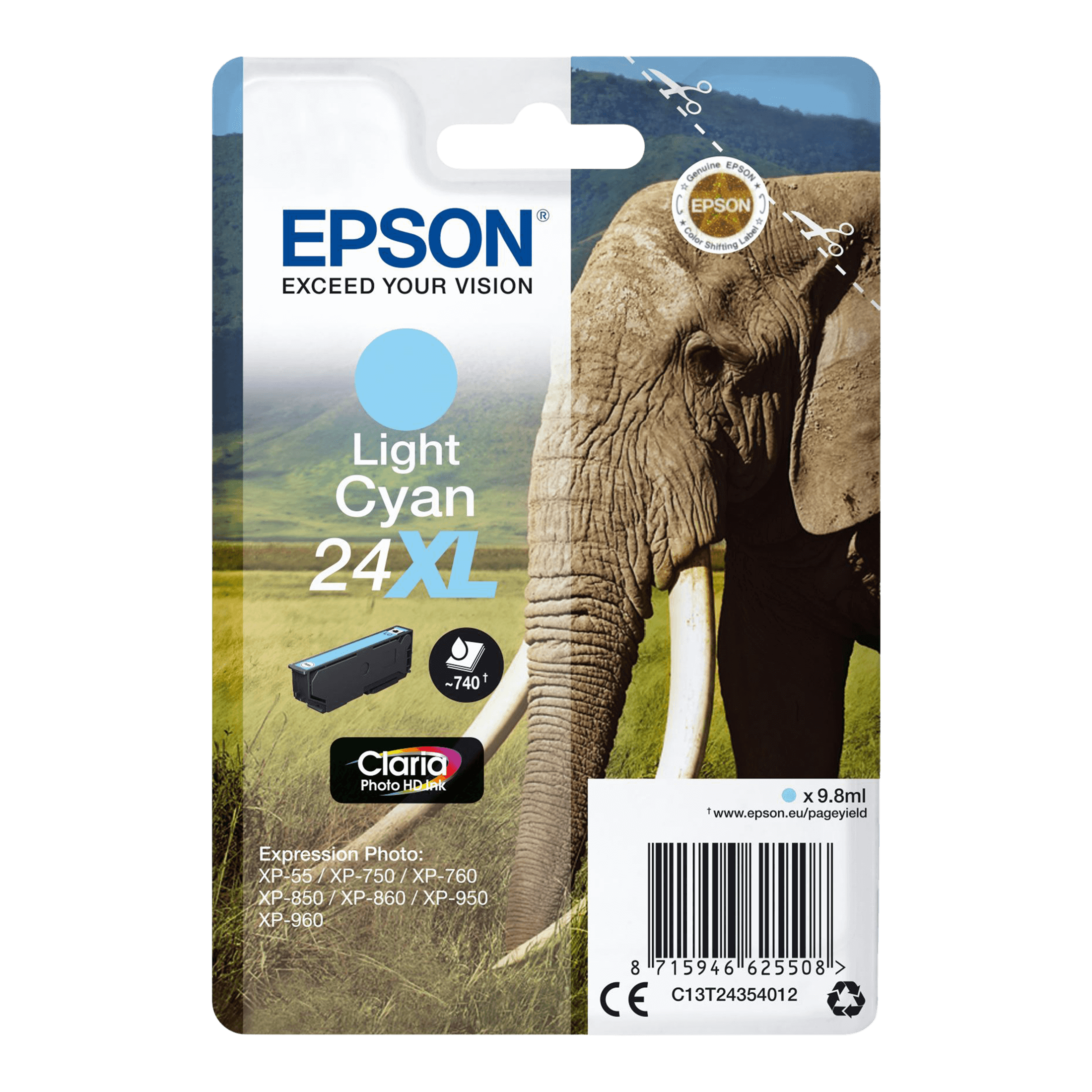 C13T24354012 Epson 24XL lys cyan XL Printerpatron - 10 ml. - Original