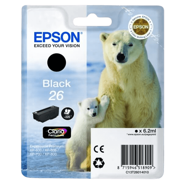C13T26014012 Epson 26 sort Printerpatron - 6,2 ml. - Original