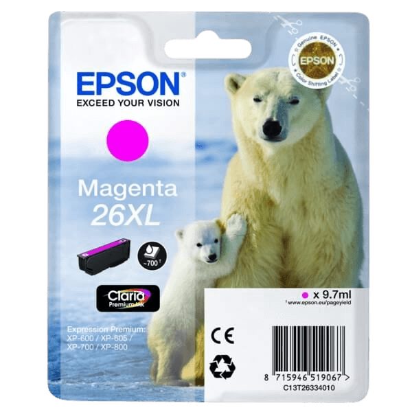 C13T26334012 Epson 26 magenta XL Printerpatron - 9,7 ml. - Original
