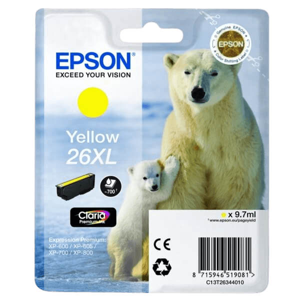 C13T26344012 Epson 26 gul XL Printerpatron - 9,7 ml. - Original