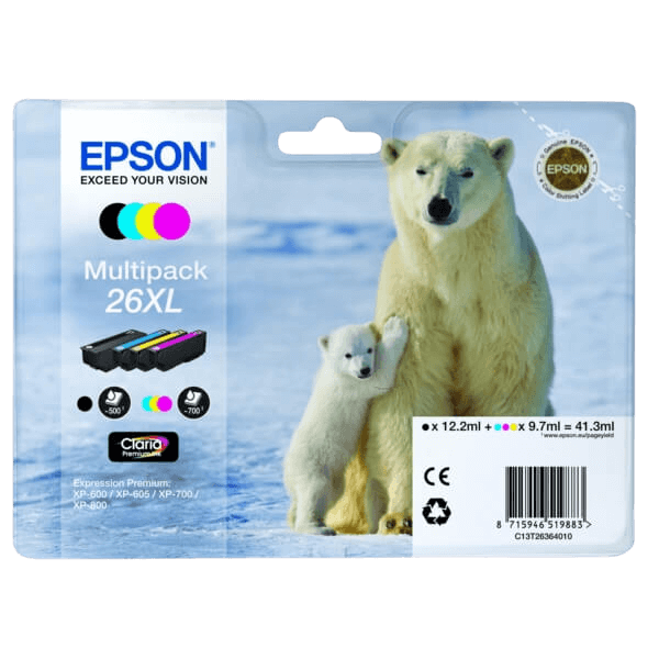 C13T26364010 Epson 26 CMYK XL Printerpatron - 41,3 ml. - Original