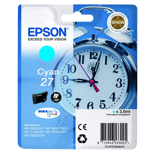 C13T27024012 Epson 27 cyan Printerpatron - 3.6 ml. - Original