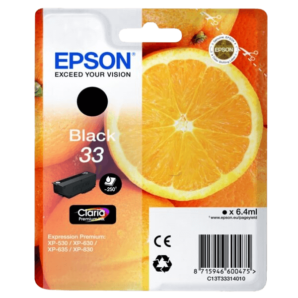 C13T33314012 Epson 33 sort Printerpatron - 6,4 ml. - Original