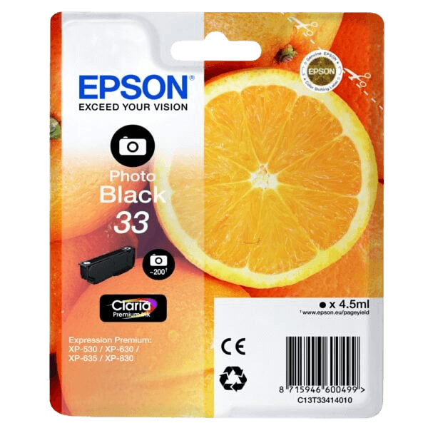 C13T33414012 Epson 33 foto sort Printerpatron - 4,5 ml. - Original