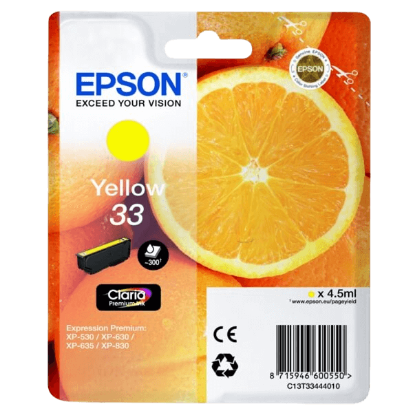 C13T33444012 Epson 33 gul Printerpatron - 4,5 ml. - Original
