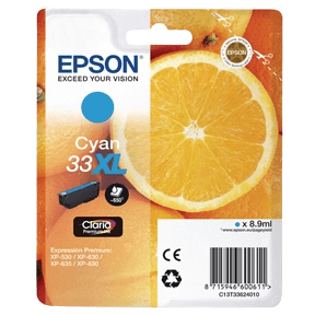 C13T33624012 Epson 33 cyan XL Printerpatron - 8,9 ml. - Original