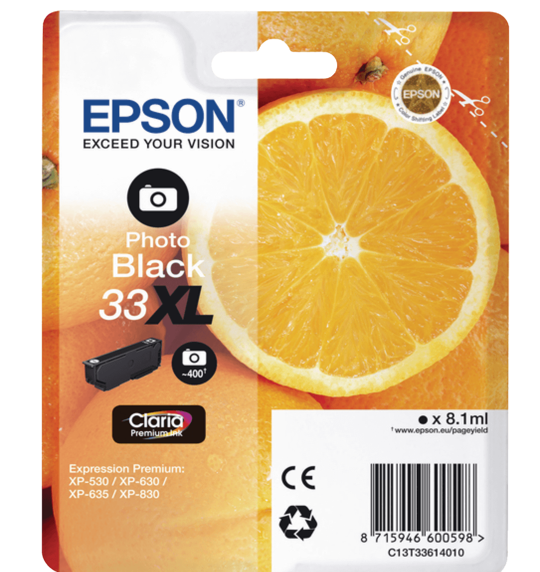 C13T33614012 Epson 33 foto sort XL Printerpatron - 8,1 ml. - Original