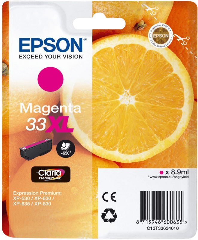 C13T33634012 Epson 33 magenta XL Printerpatron - 8,9 ml. - Original