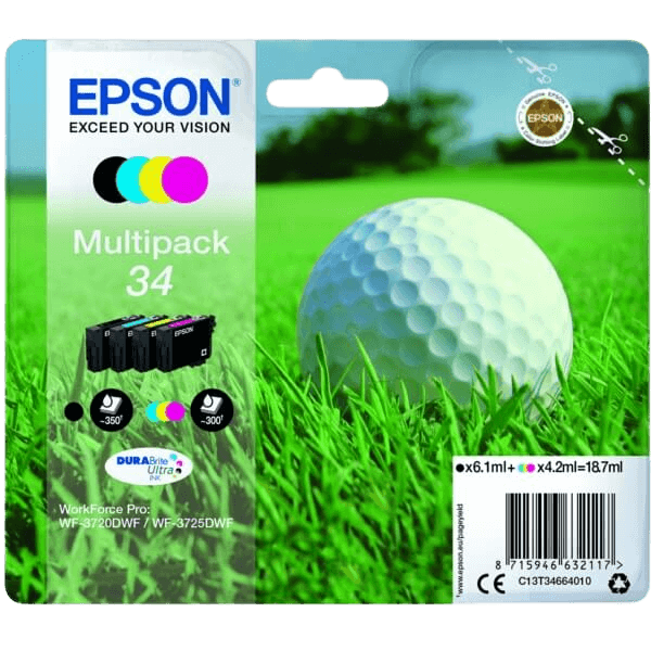 C13T34664010 Epson 34 CMYK Printerpatron - 1 x 6,1 + 3 x 4,2 ml. - Original