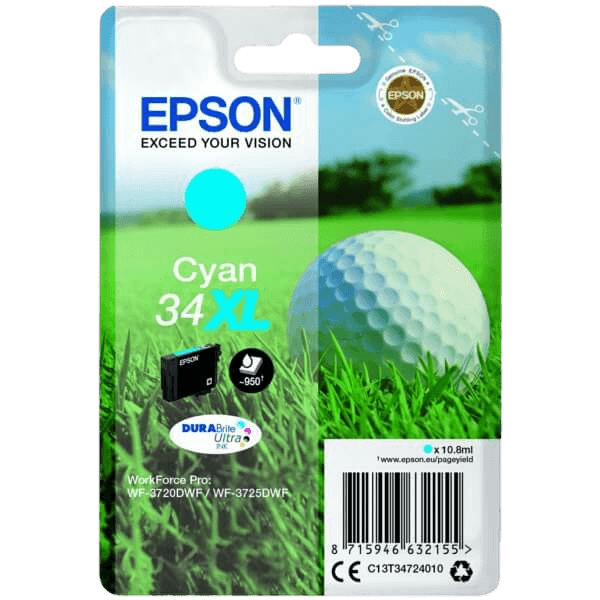 C13T34724010 Epson 34 cyan XL Printerpatron - 10,8 ml. - Original