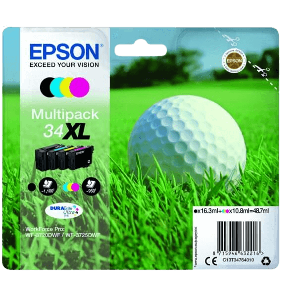 C13T34764010 Epson 34 CMYK XL Printerpatron - 1 x 16,3 + 3 x 10,8 ml. - Original